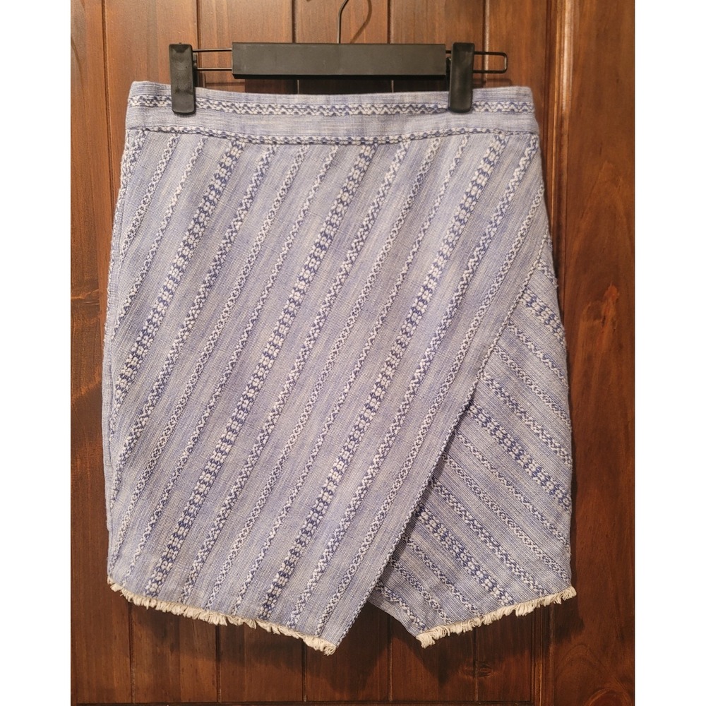 Loft Cotton Mini Skirt‎ Blue White Striped Textured Summer Casual Chic Faux Wrap